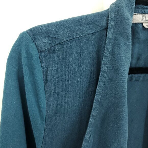 Flax Linen/Cotton Long Sleeve Open Jacket S Teal/Blue-Green - Picture 5 of 16